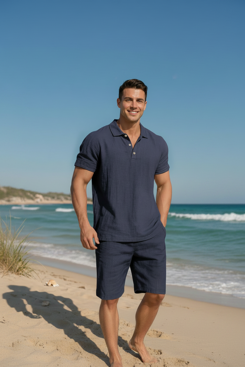 Ensemble Homme Chemise Col Revers & Short Effet Lin – Riviera