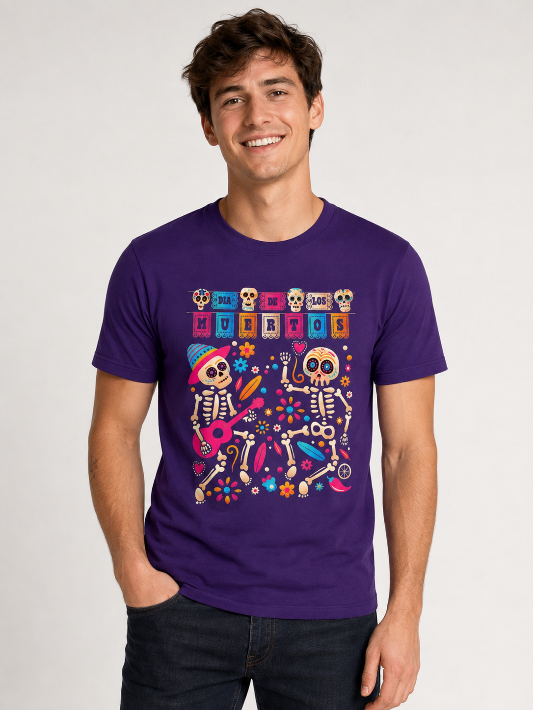 T-shirt homme imprimé Día de los Muertos – Coupe décontractée