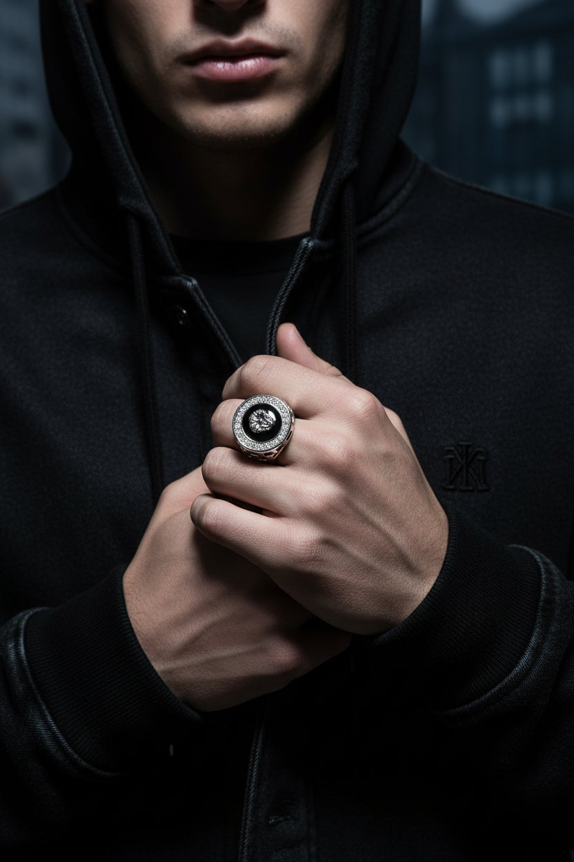 Bague Homme LION ROYAL™ — Tête de Lion & Cristaux Brillants