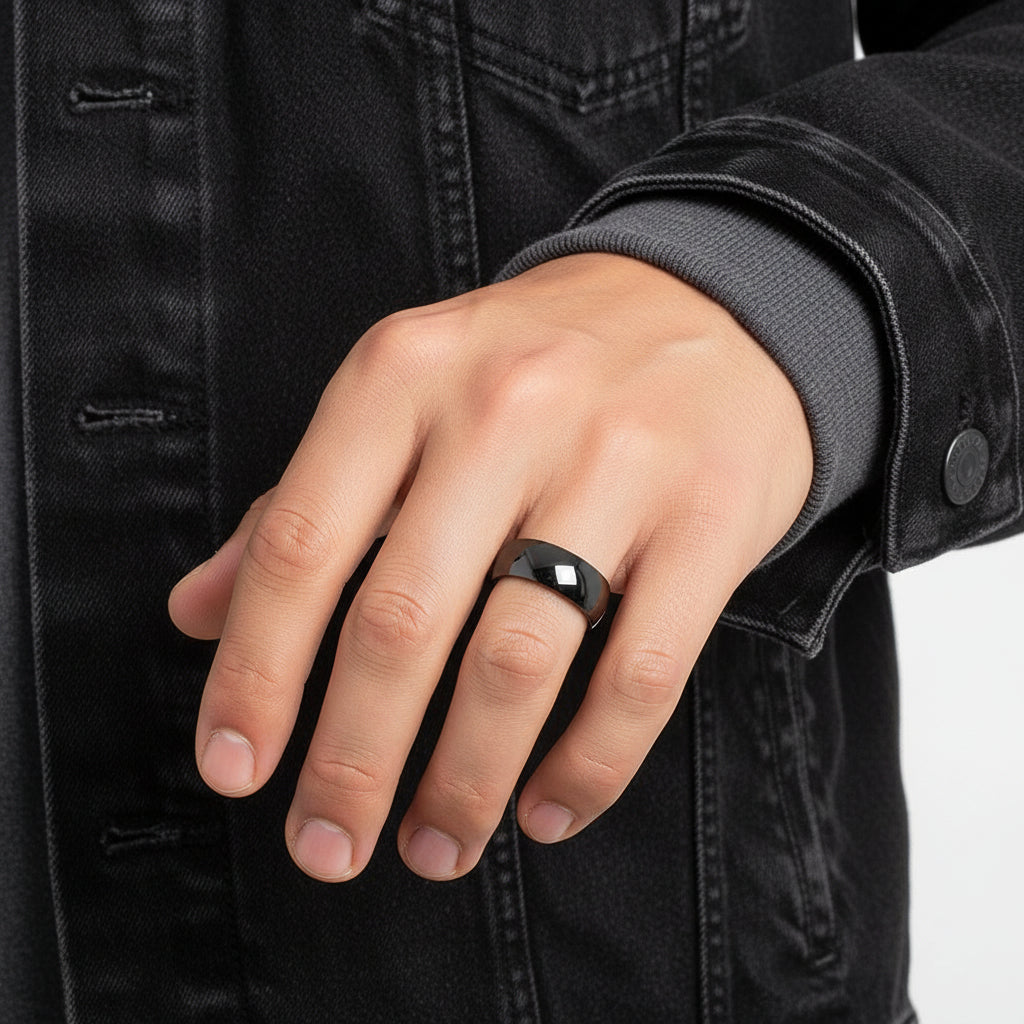 Bague Homme Noire en Acier – Obsidian U