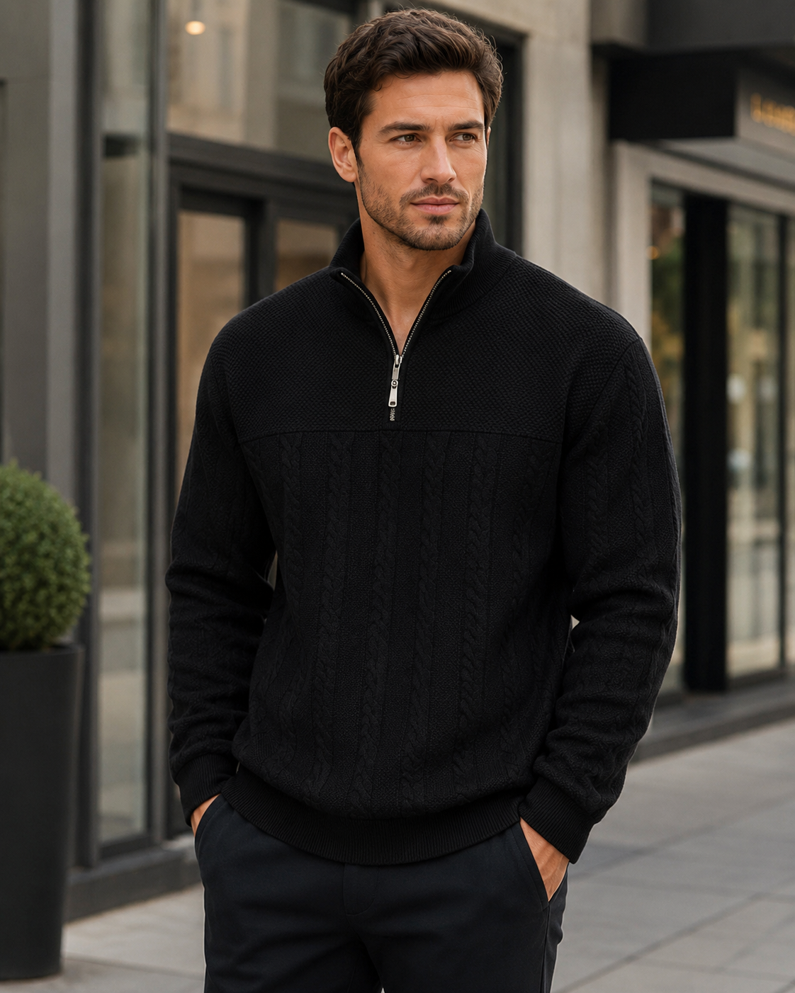 Sweat Homme Col Montant Zippé – Coupe Décontractée et Style Urbain