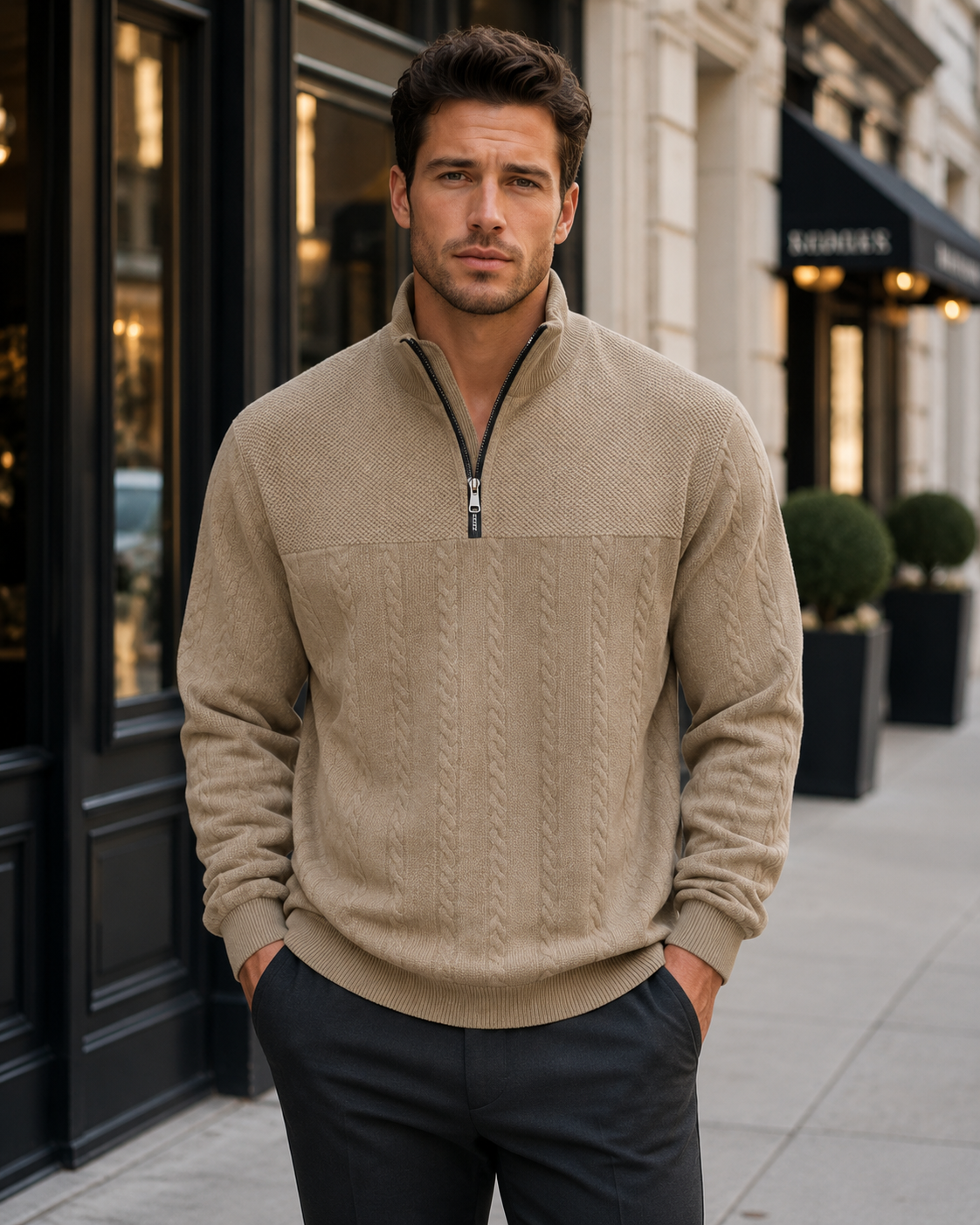 Sweat Homme Col Montant Zippé – Coupe Décontractée et Style Urbain