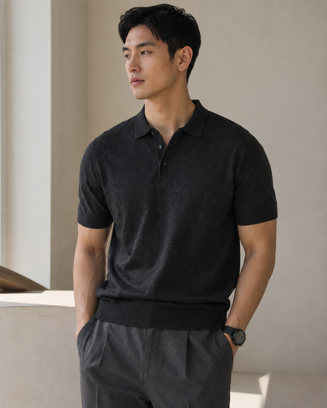 Polo Homme Maille Fine Coupe Ajustée – Élégance Casual d’Été