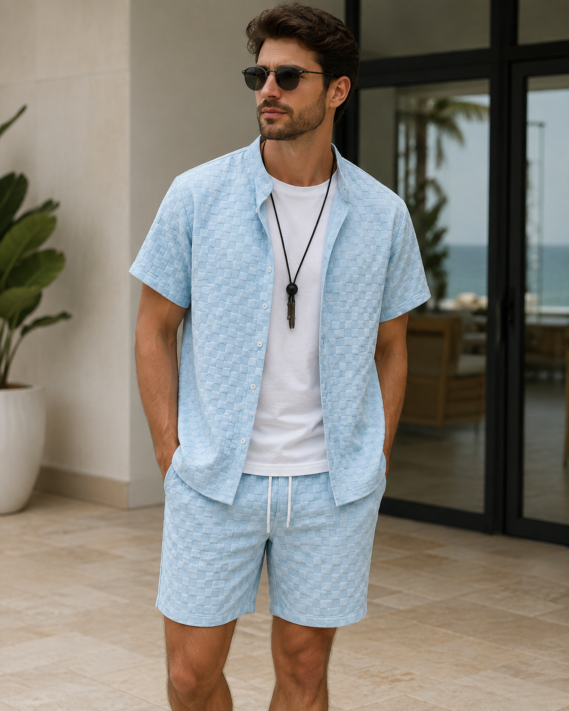 Ensemble Homme Chemise & Short – Élégance Décontractée d’Été