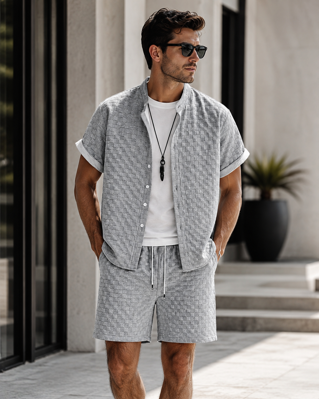 Ensemble Homme Chemise & Short – Élégance Décontractée d’Été