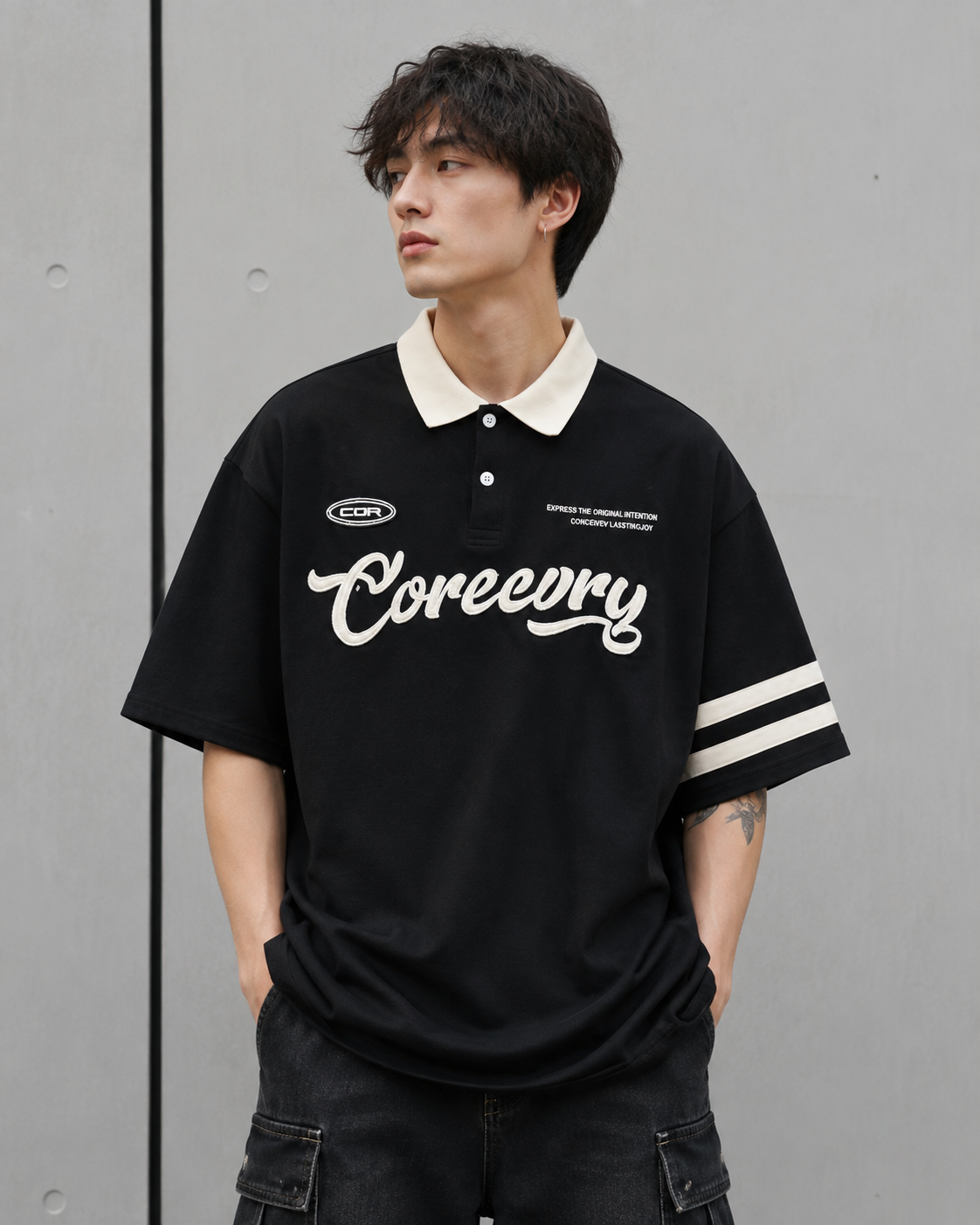 Polo Retro Americano Oversize de Algodón – Cuello Contrastado y Estilo Varsity