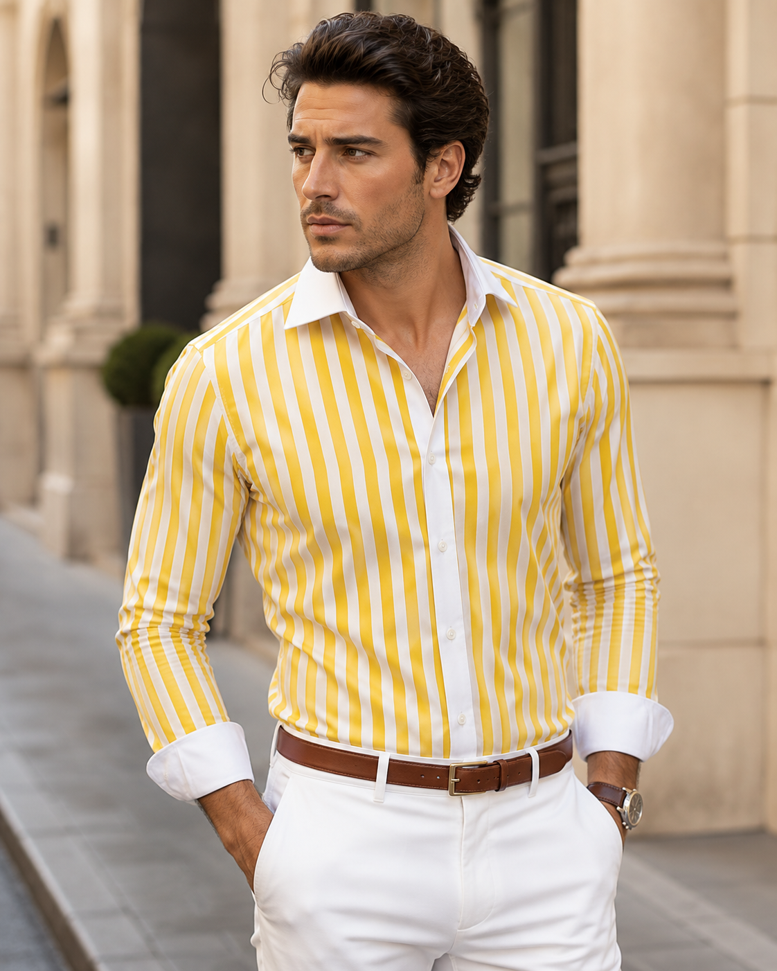 Chemise Rayée Élégance Riviera à Manches Longues – Homme