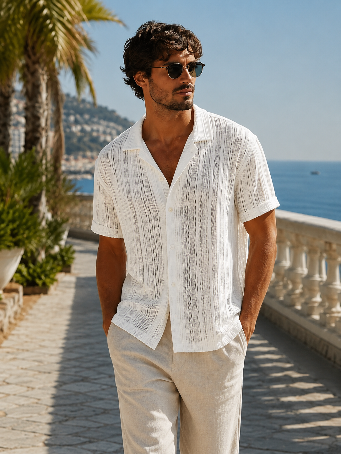 Chemise ajourée à manches courtes pour homme – Coupe décontractée